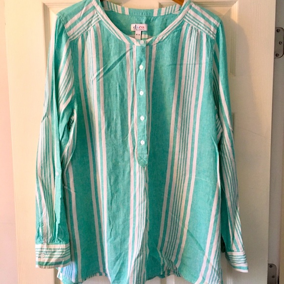 Denim & Co. Linen Blend Collarless Top, XL - Picture 1 of 5